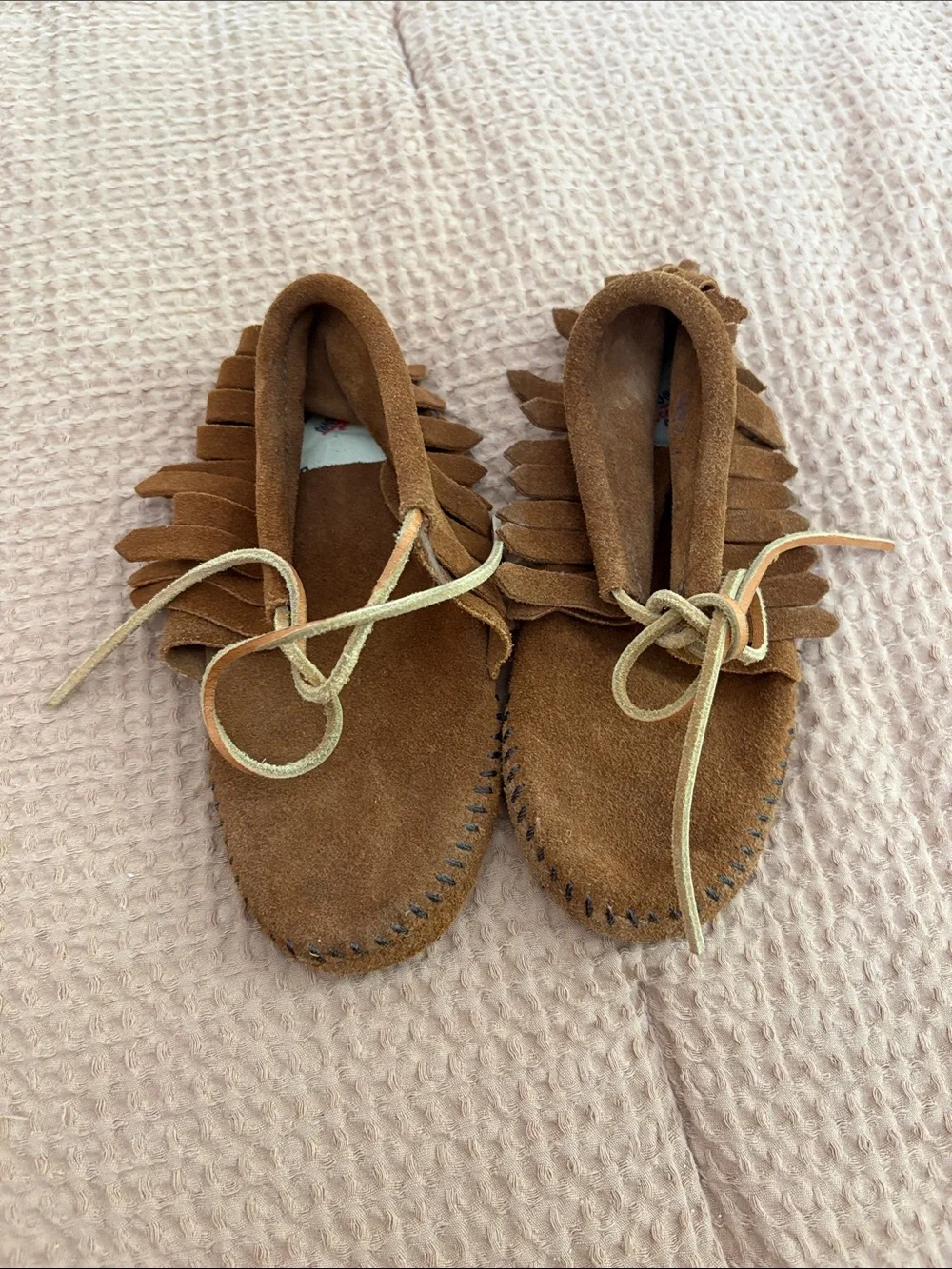 Minnetonka Kids Brown Suede Fringe Moccasins